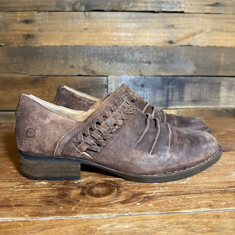 Born Katharina Distressed Brown Suede Ankle Back‎ Zip Booties Womens 10 Leather - Picture 2 of 9